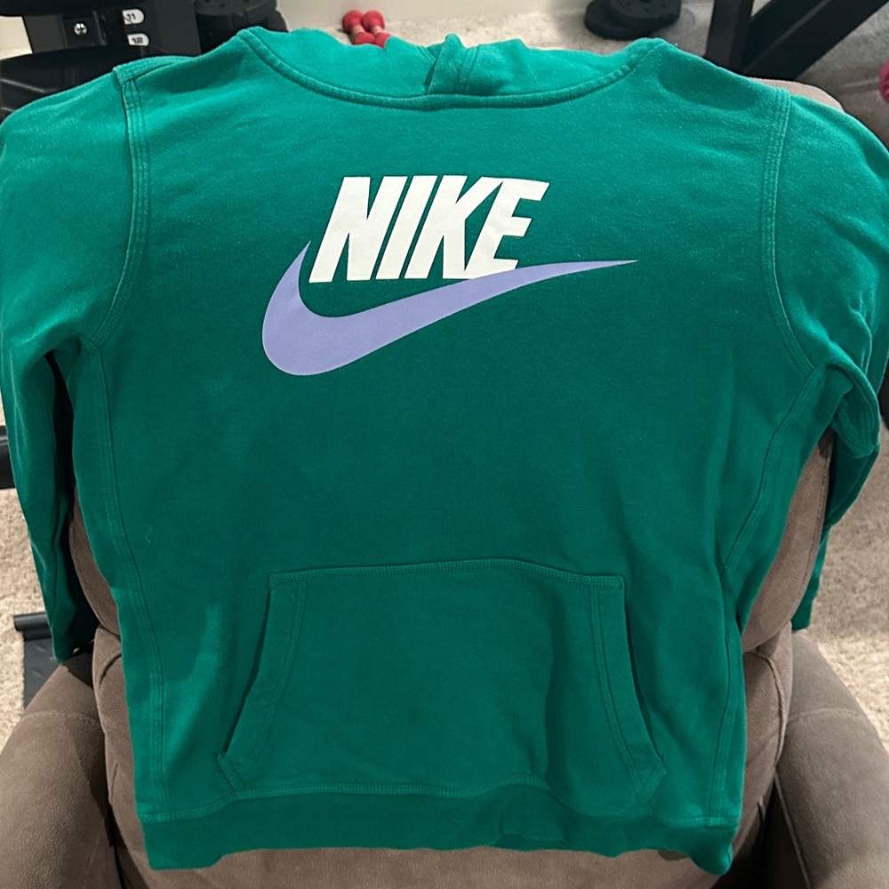 Boys Nike Green Hoodie with Lavender Swoosh